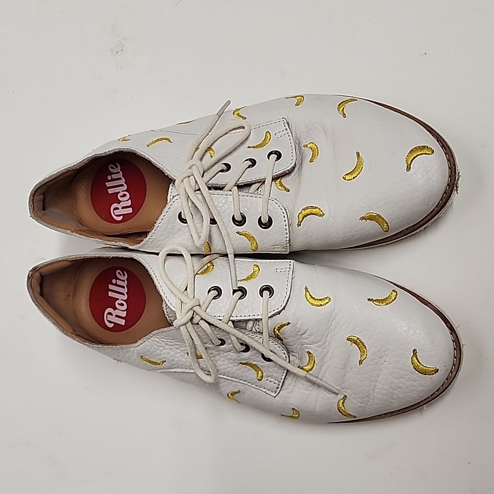 Rollie Derby oxfords Cool Bananas shoes sz 38/8 US. White& yellow  Trendy & FUN!